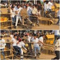 मनरेगा के नाम परिवर्तन के विरोध में कांग्रेस का कलेक्टोरेट घेराव , पुलिस से झूमाझटकी